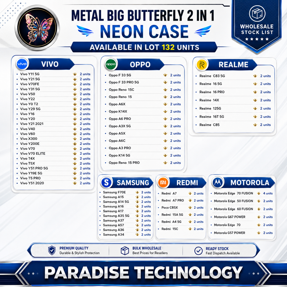 METAL BIG BUTTERFLY 2 IN 1 NEON CASE (AVAILABLE IN 132 QUANTITY)