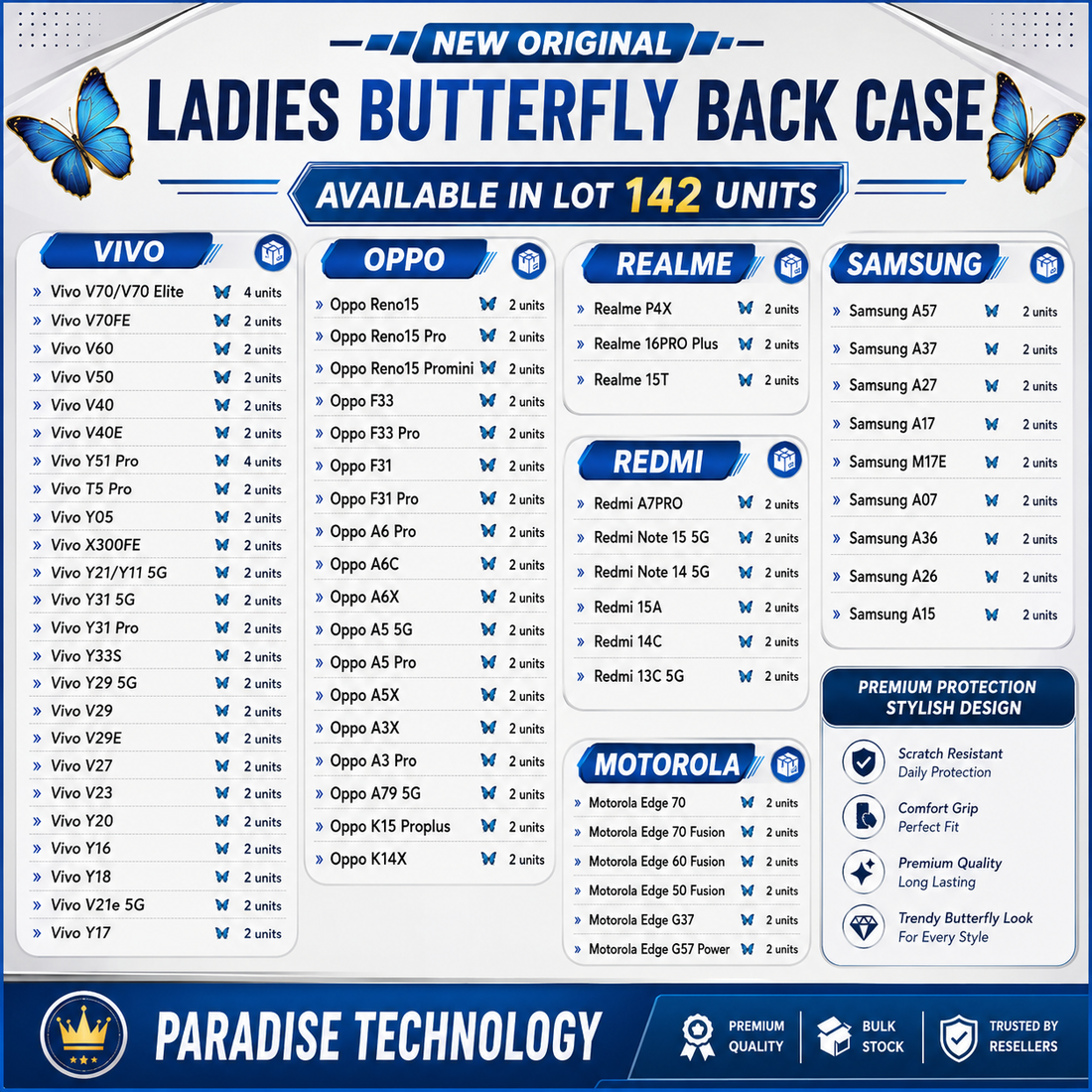 NEW ORIGINAL LADIES BUTTERFLY BACK CASE (AVAILABLE IN 142 QUANTITY)
