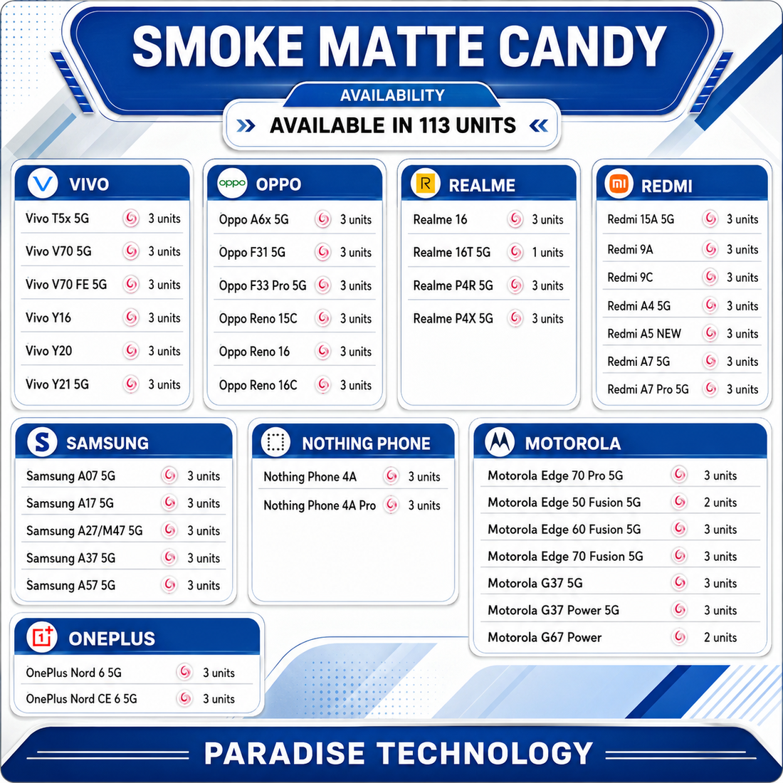 SMOKE MATTE CANDY (AVAILABLE IN 113 QUANTITY)