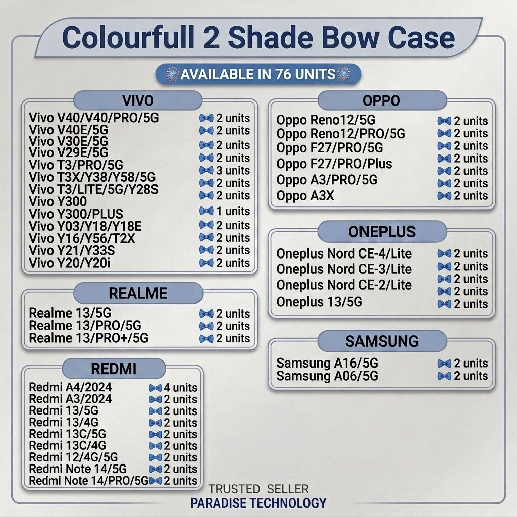 Colourfull 2 Shade Bow Case (76 Qty Lot)