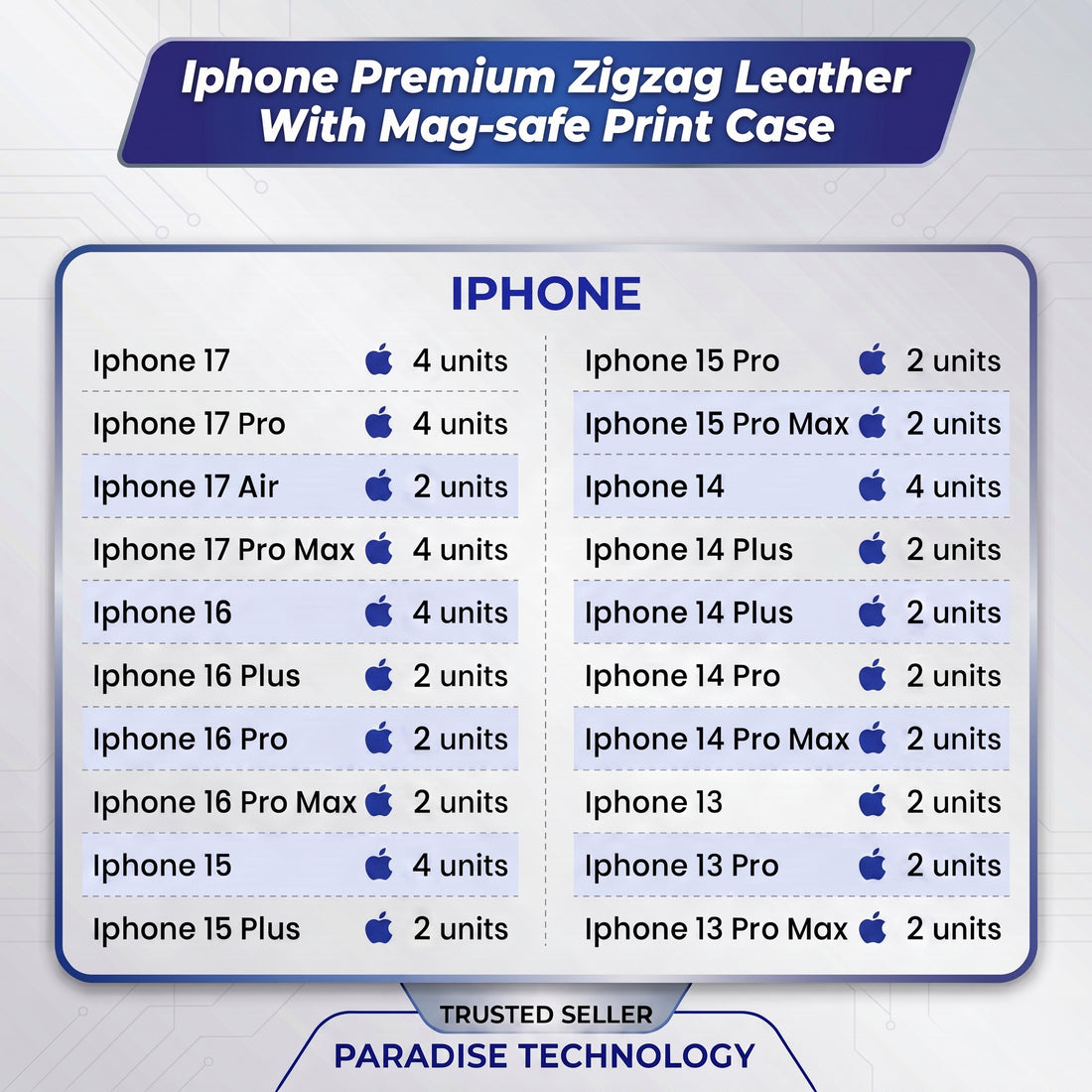 Iphone Premium Zigzag Leather With Magsafe Print Case (50 Units Lot)