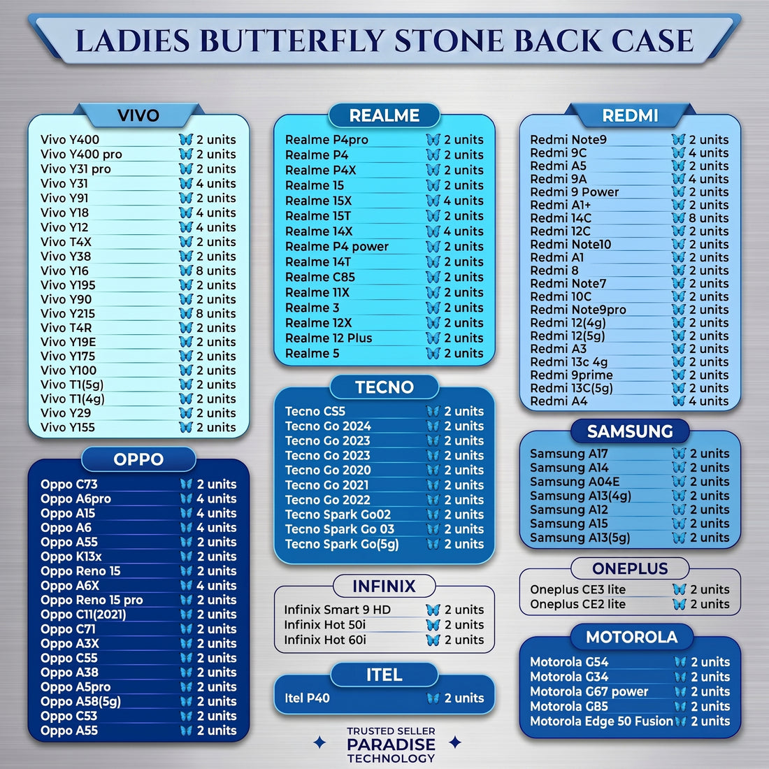 Ladies Butterfly Stone Back Case (LOT 266 UNITS)